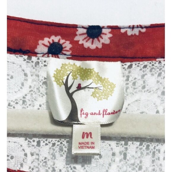 Anthropologie Fig And Flower Top Womens Medium Sheer Lace Boho Floral Red - Picture 4 of 5